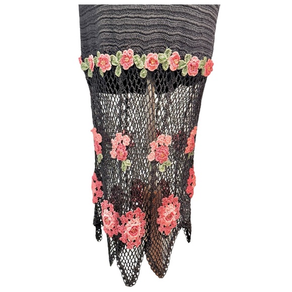 Y2K Black Crochet Floral Dress by Cachet - Size S - Picture 6 of 13